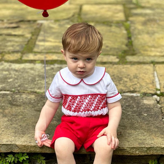 Boy's Hand Smocked Red Short Set