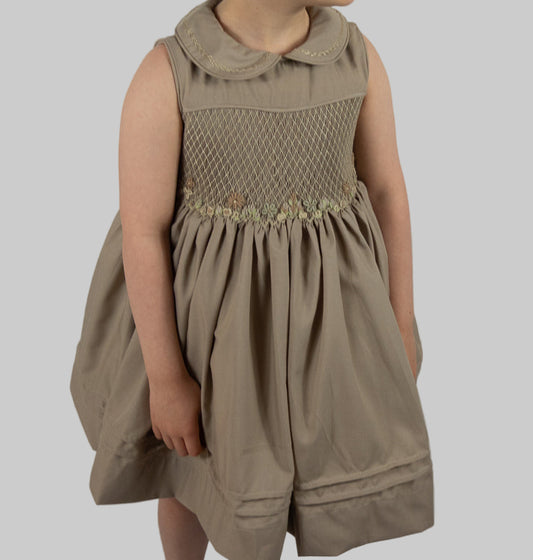 Hand smocked FLORENCE dress soft tan