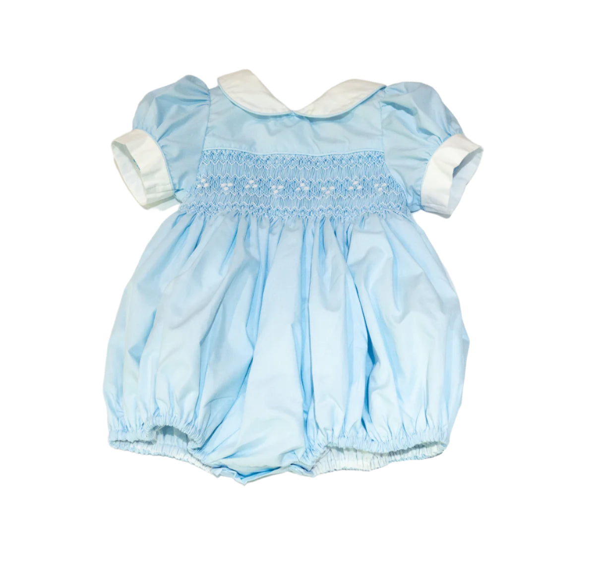 Hand Smocked Ellis romper soft blue