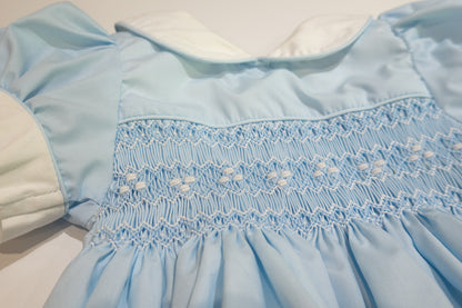 Hand Smocked Ellis romper soft blue