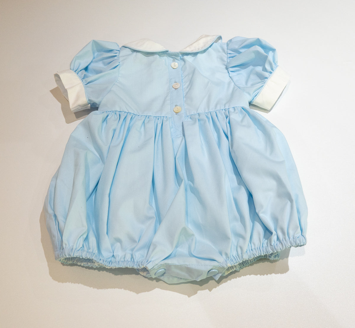 Hand Smocked Ellis romper soft blue