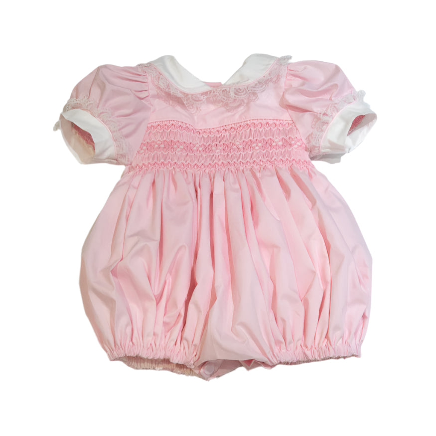 Hand Smocked Ellis romper soft pink