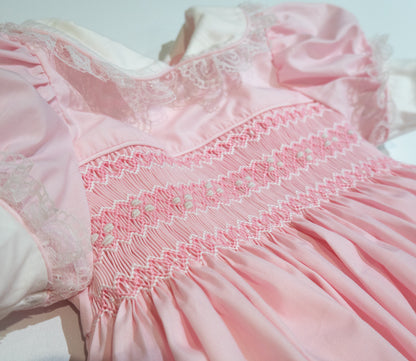 Hand Smocked Ellis romper soft pink