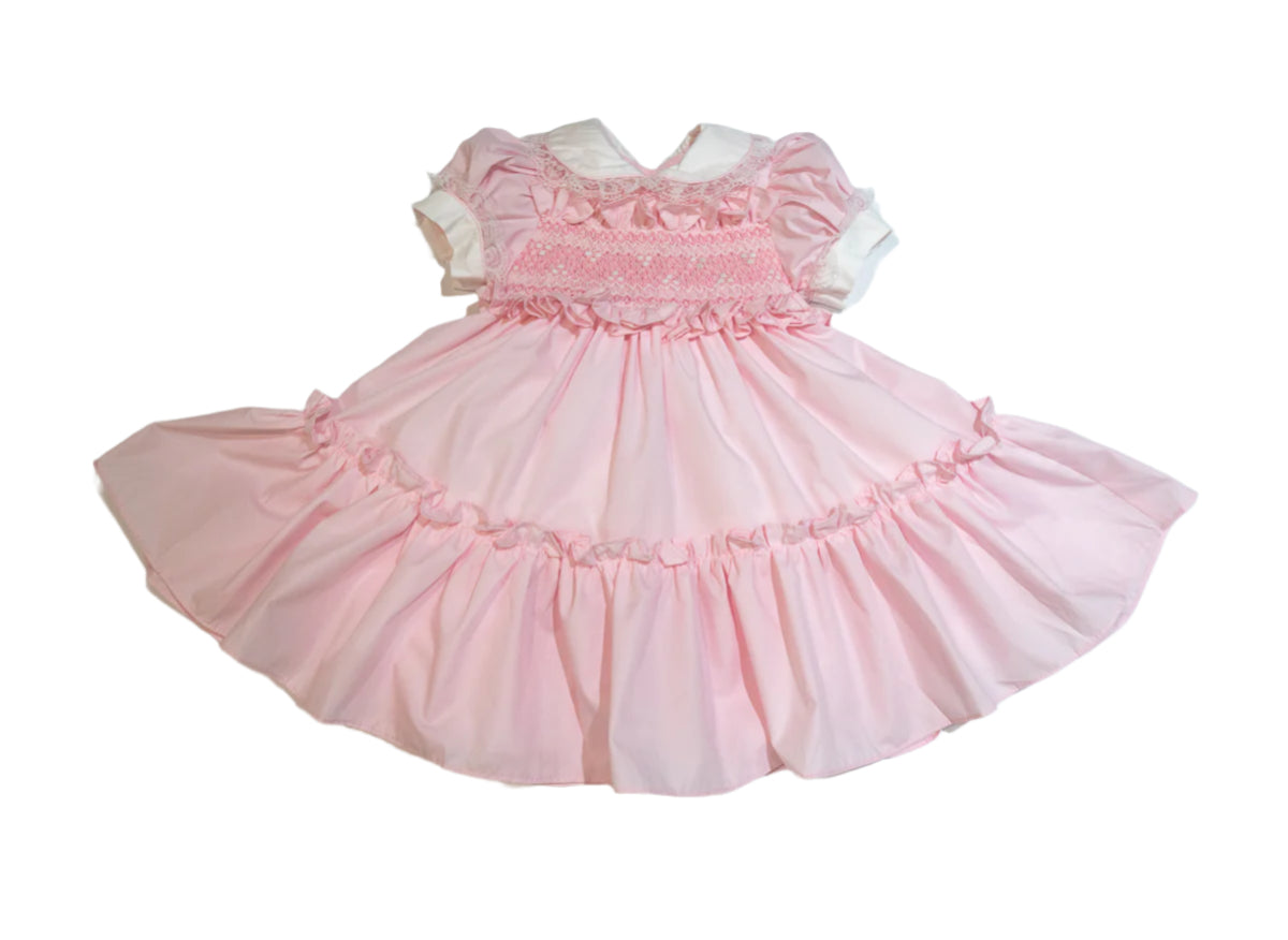 Hand smocked Ellis dress baby pink