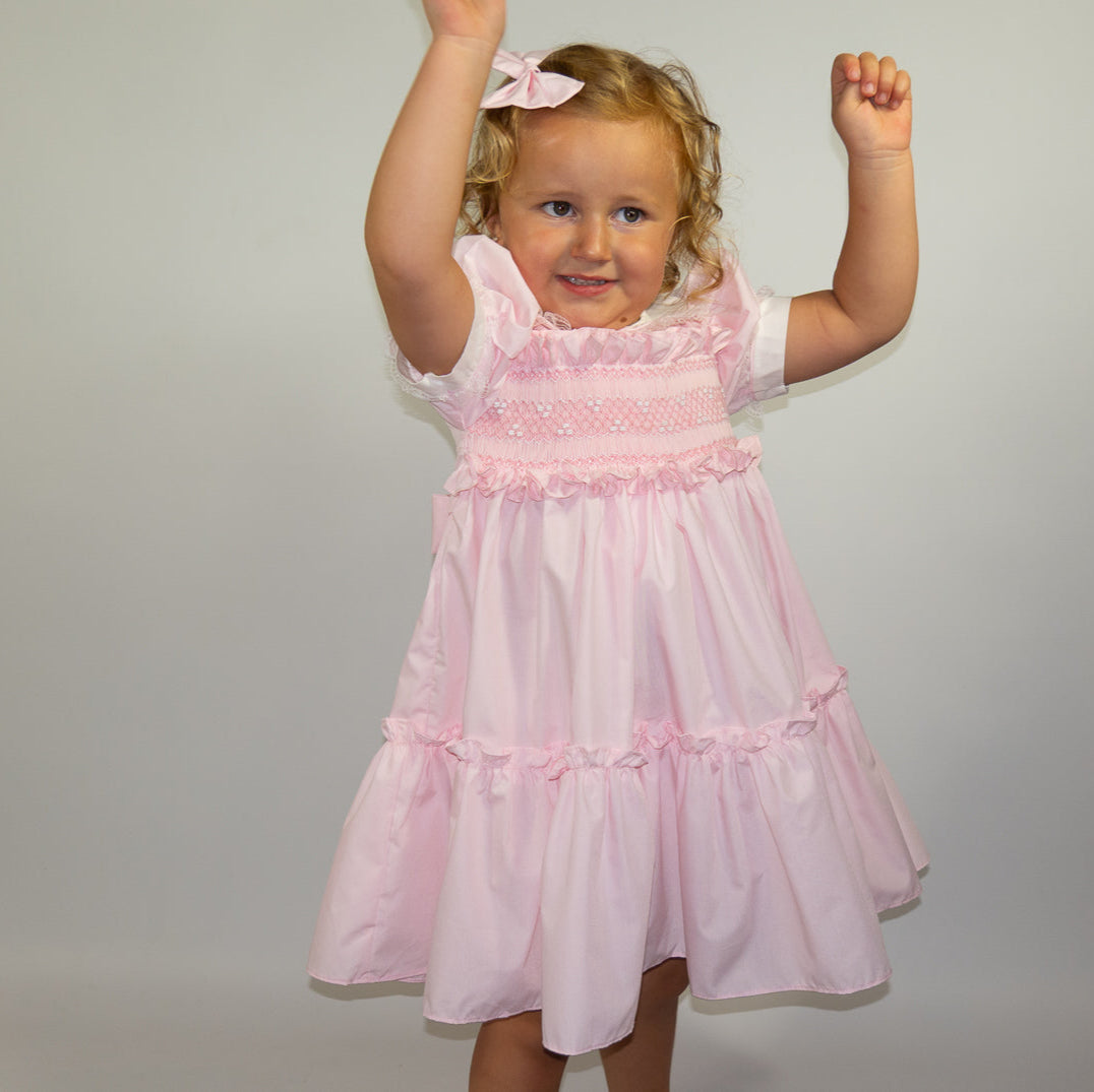 Hand smocked Ellis dress baby pink