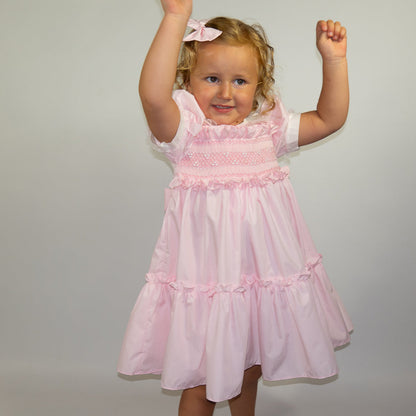 Hand smocked Ellis dress baby pink