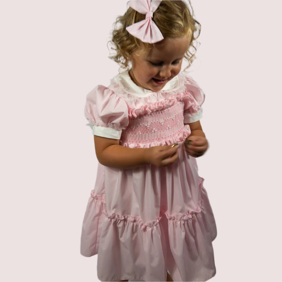 Hand smocked Ellis dress baby pink