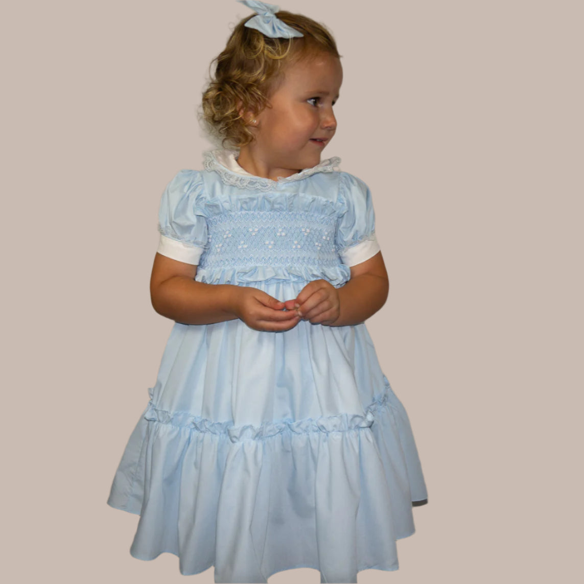 Hand smocked Ellis dress baby blue