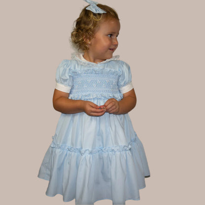Hand smocked Ellis dress baby blue