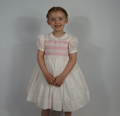 Hand smocked LINDY dress pink Swiss dot