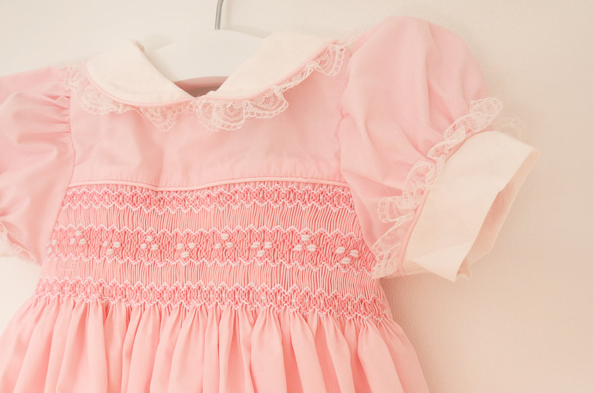 Hand Smocked Ellis romper soft pink