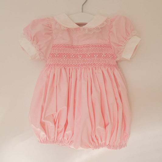 Hand Smocked Ellis romper soft pink