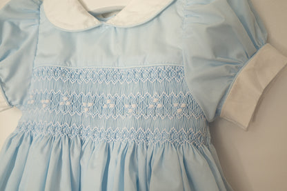Hand Smocked Ellis romper soft blue