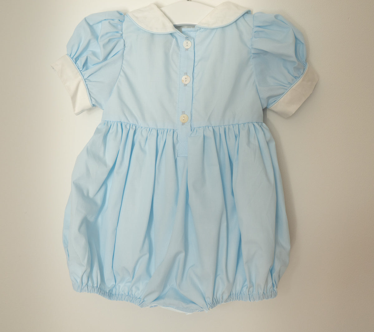 Hand Smocked Ellis romper soft blue