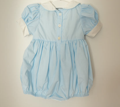 Hand Smocked Ellis romper soft blue