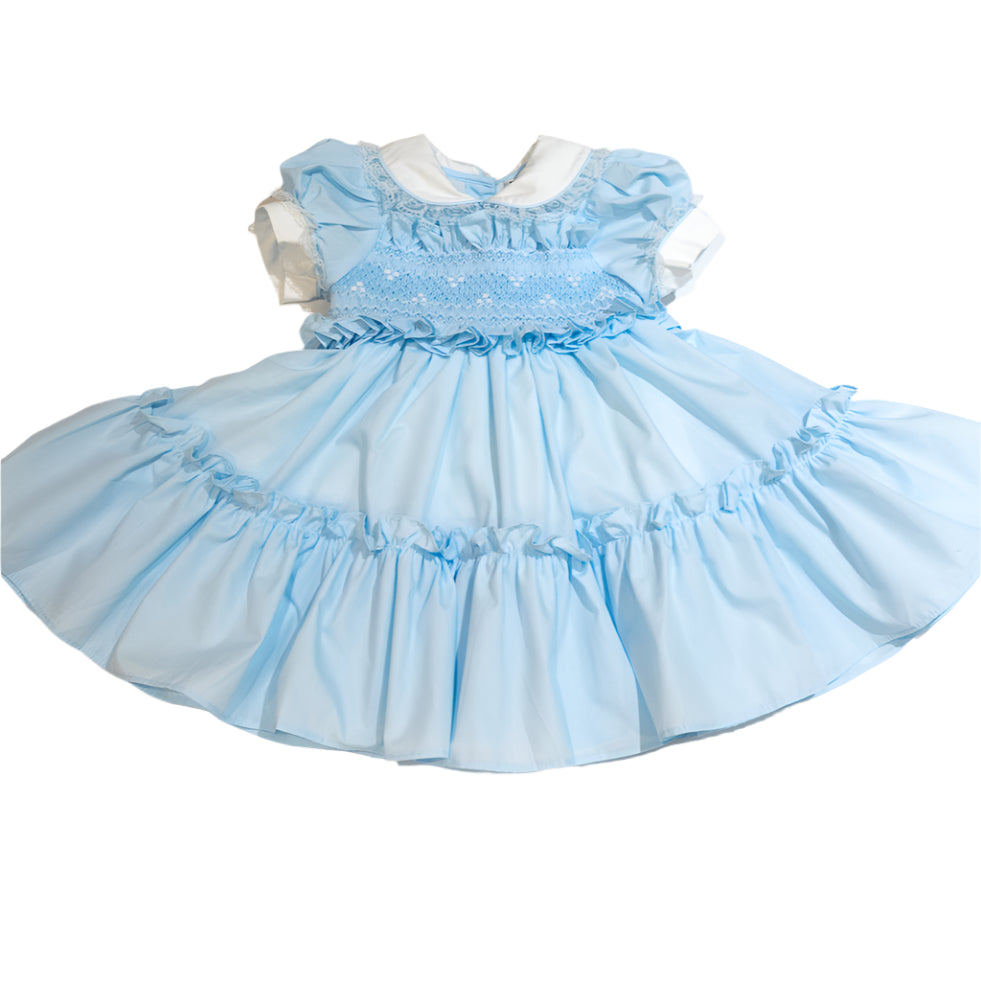 Hand smocked Ellis dress baby blue