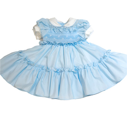 Hand smocked Ellis dress baby blue