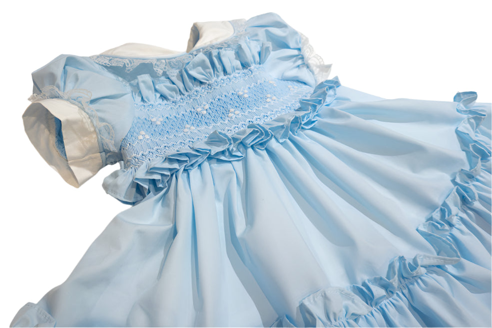 Hand smocked Ellis dress baby blue