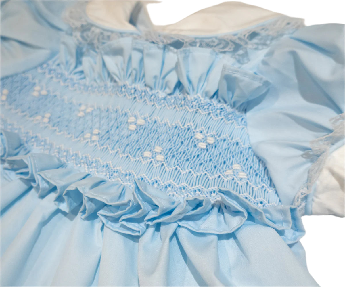 Hand smocked Ellis dress baby blue