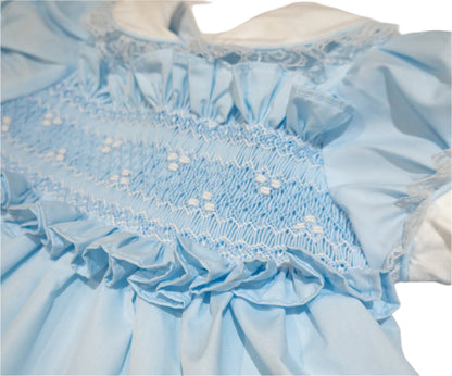 Hand smocked Ellis dress baby blue