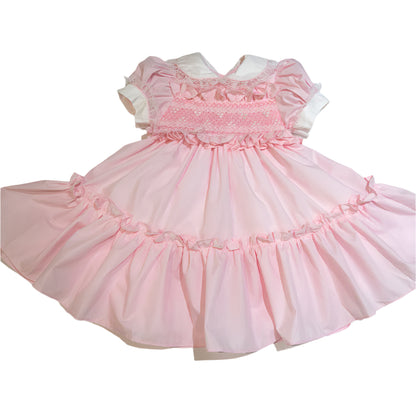 Hand smocked Ellis dress baby pink