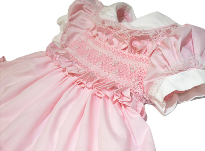 Hand smocked Ellis dress baby pink