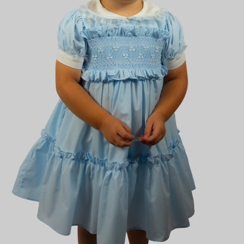 Hand smocked Ellis dress baby blue
