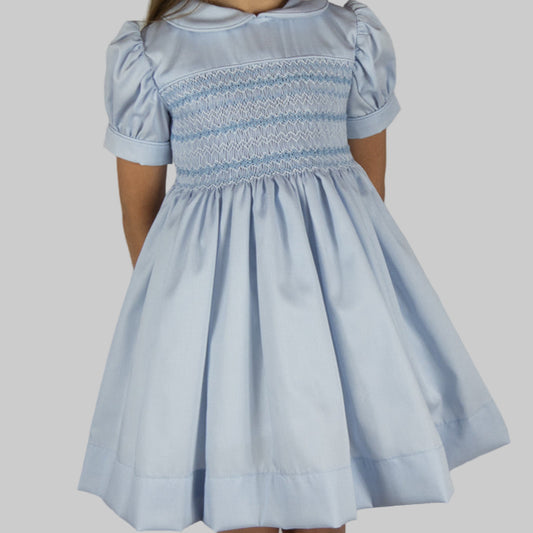 Hand smocked Alice dress power blue