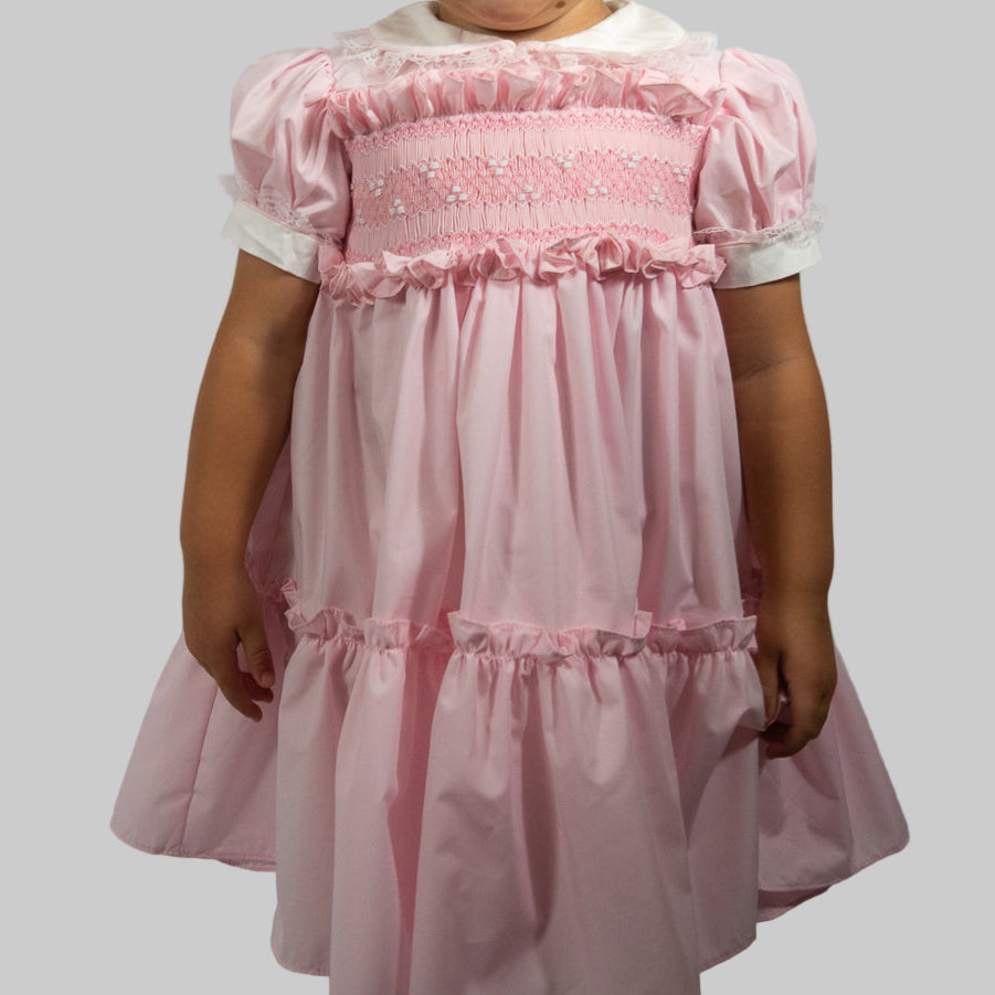 Hand smocked Ellis dress baby pink