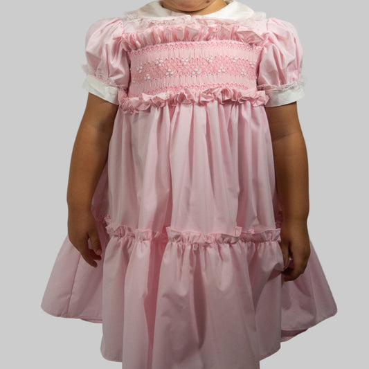 Hand smocked Ellis dress baby pink