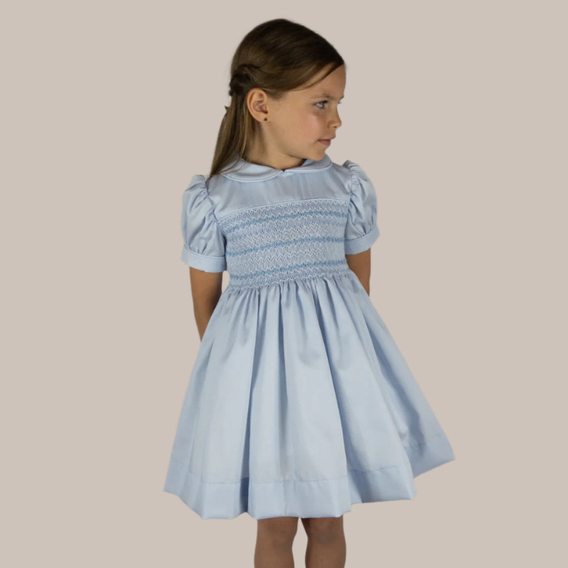 Hand smocked Alice dress power blue