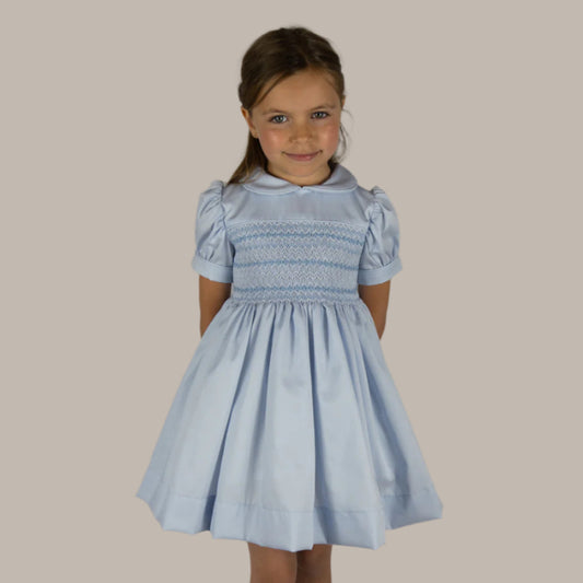 Hand smocked Alice dress power blue