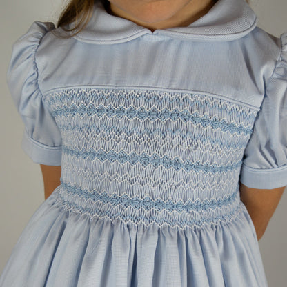 Hand smocked Alice dress power blue