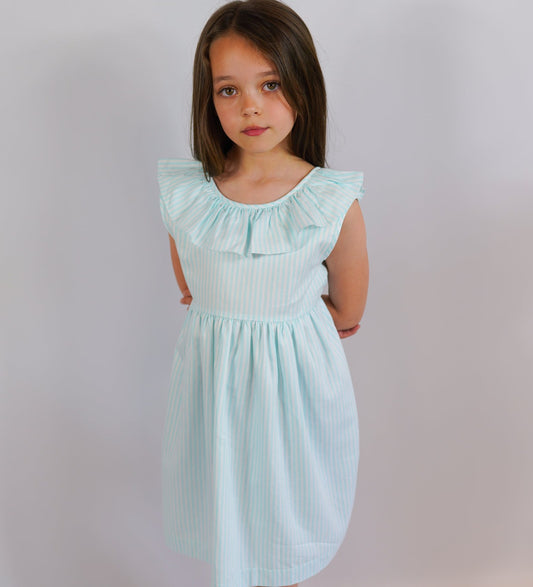 Mint and white striped linen dress
