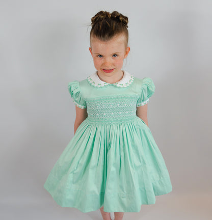 Hand smocked CALLIE dress mint
