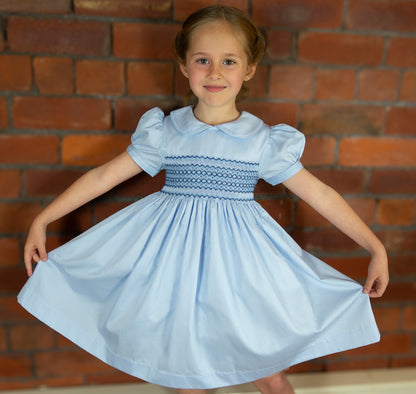 Hand smocked TANYA Blue dress ONE LEFT