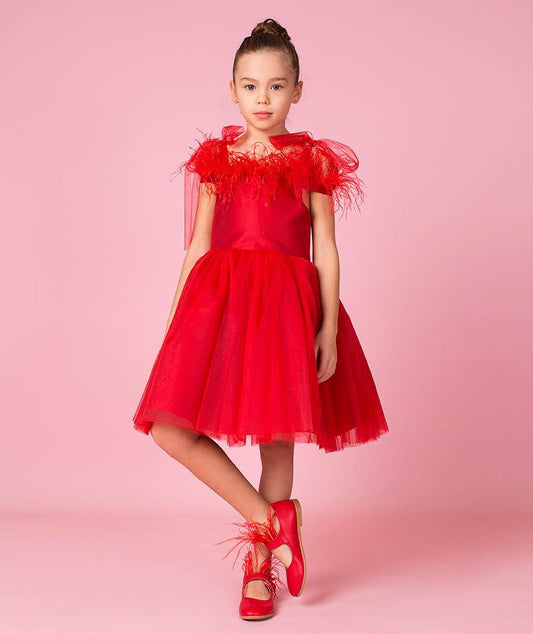 MAMA LUMA Kaitlyn red feather dress - Little Miss C | Baby & Children's Clothing 