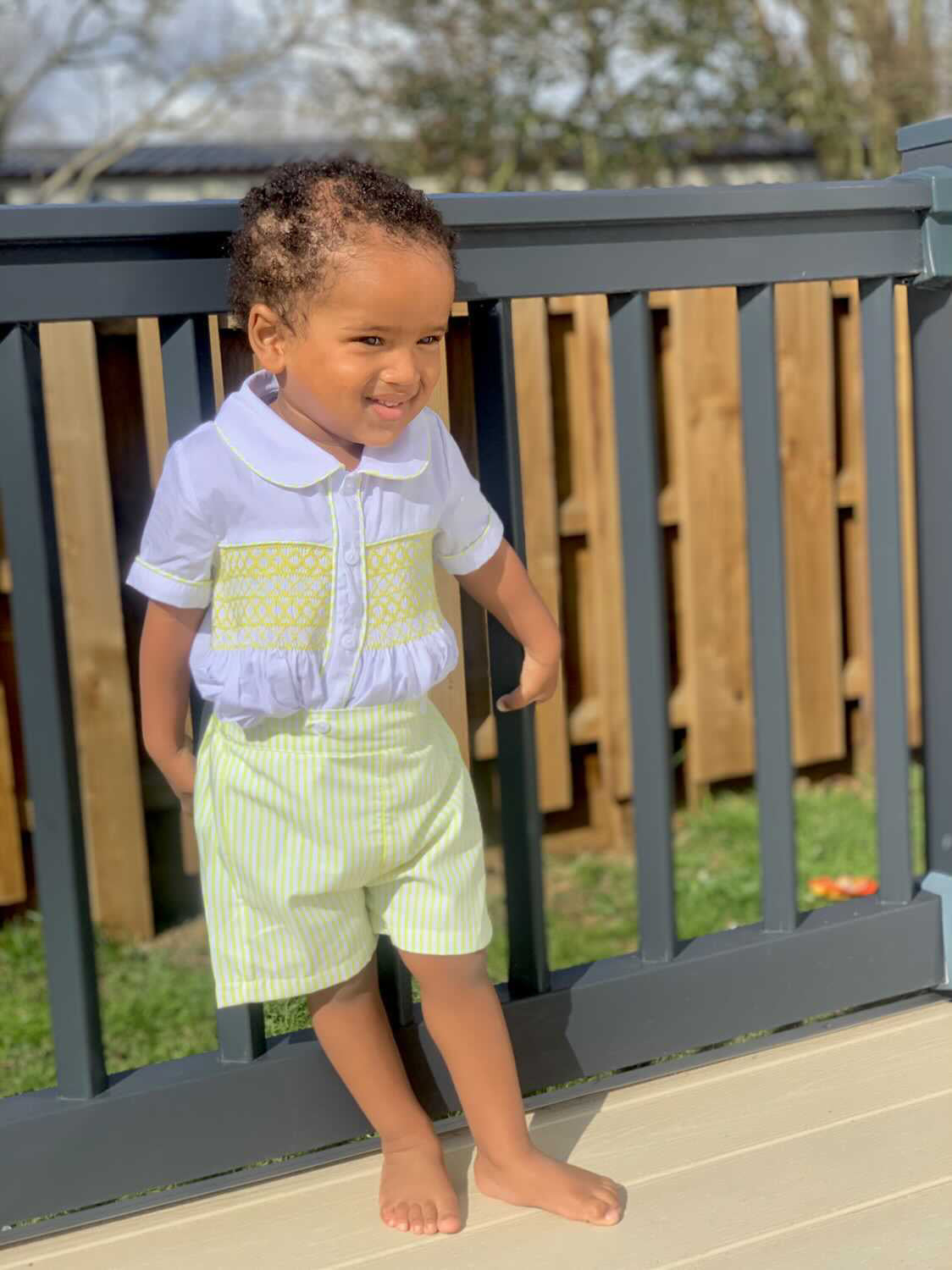 Boy's Hand Smocked Yellow Buster Suit