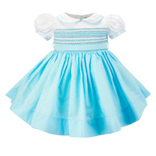 Load image into Gallery viewer, Hand smocked  Caitlin dress in Sky blue
