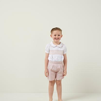 Boy's Hand Smocked rose gold Set