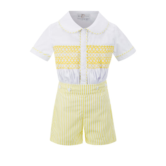 Boy's Hand Smocked Yellow Buster Suit