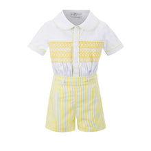 Load image into Gallery viewer, Boy&#39;s Hand Smocked Yellow Buster Suit
