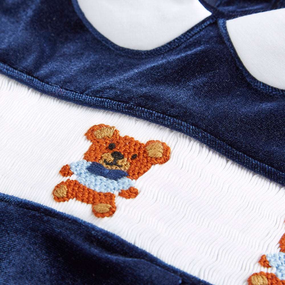 Hand smocked babygrow navy