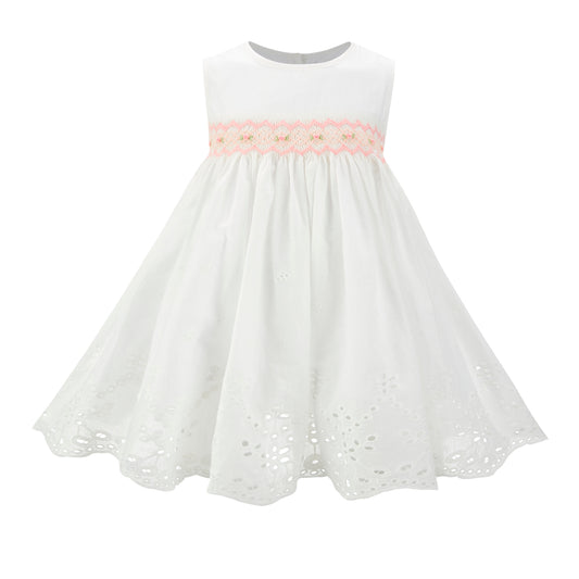 Hand smocked linen and Broderie anglaise dress