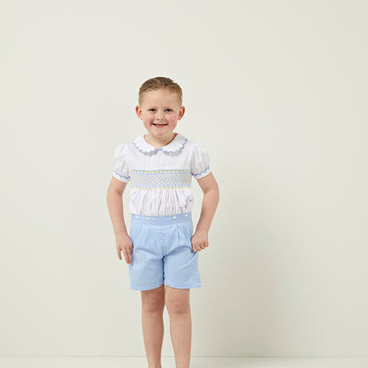 Boy's Hand Smocked lemon and blue Set