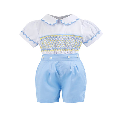 Boy's Hand Smocked lemon and blue Set