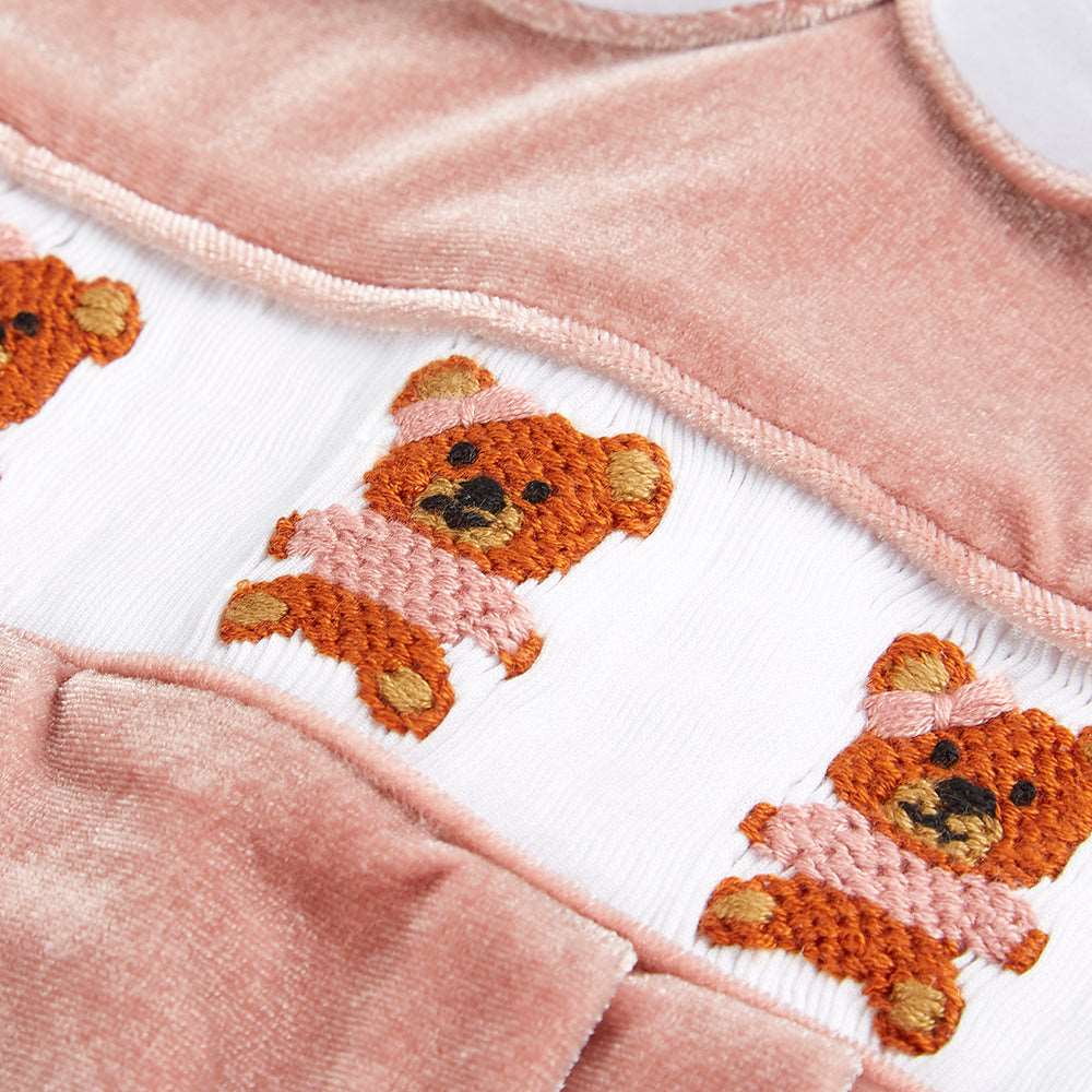 Hand smocked babygrow blush pink