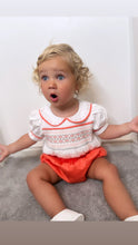 Load image into Gallery viewer, Peaches and cream smocked romper
