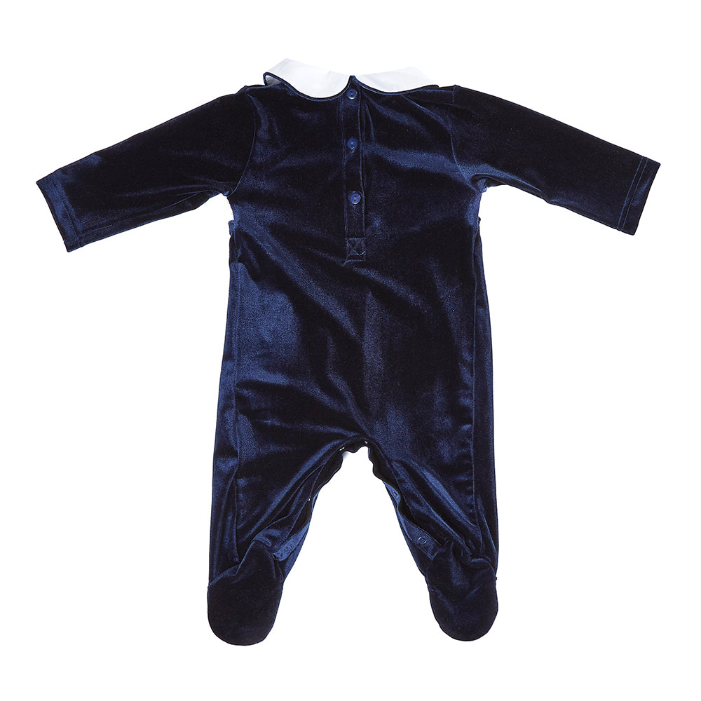 Hand smocked babygrow navy