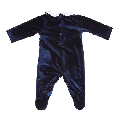 Hand smocked babygrow navy